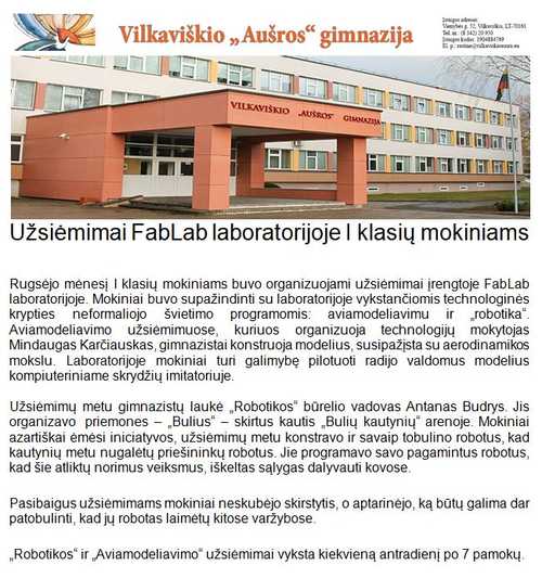 Recent activities at the "Fab Lab" in Vilkaviskis, Lithuania - sponsored by Sunlight Children's Aid 